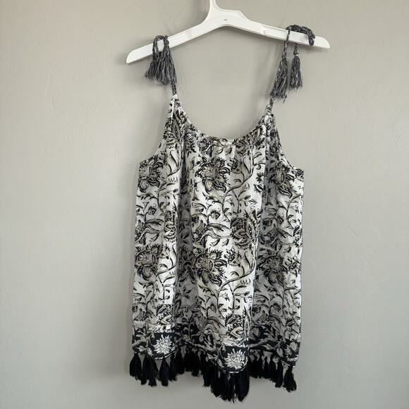 Sundance Catalog Isola Bella Tank Top Woman’s Size L White Black Fringe Tassel - Picture 4 of 9